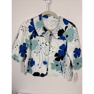 NWT Studio JPR‎ Swing Jacket Bold Blue White Print Vintage Med Cropped F2